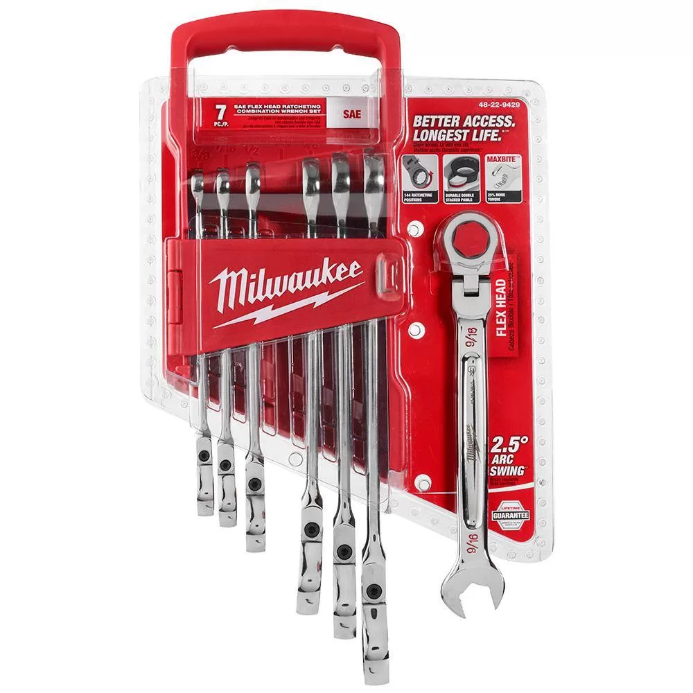 Milwaukee 144-Position Flex-Head Ratcheting Combination Wrench Set SAE and METRIC (14-Piece)