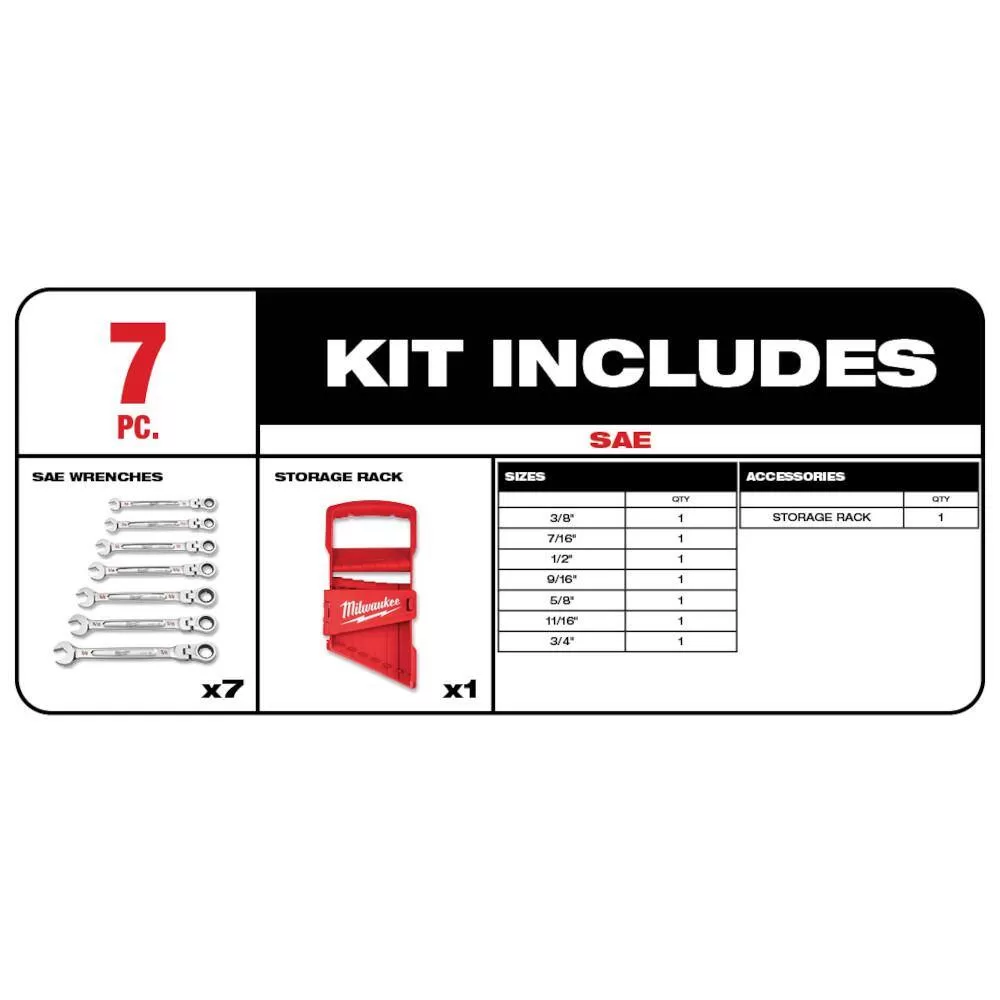 Milwaukee 144-Position Flex-Head Ratcheting Combination Wrench Set SAE and METRIC (14-Piece)