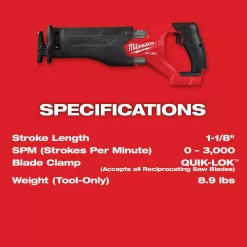 Milwaukee M18 FUEL GEN-2 18V Lithium-Ion Brushless Cordless SAWZALL Reciprocating Saw w/M18 1/2 in. Impact Wrench