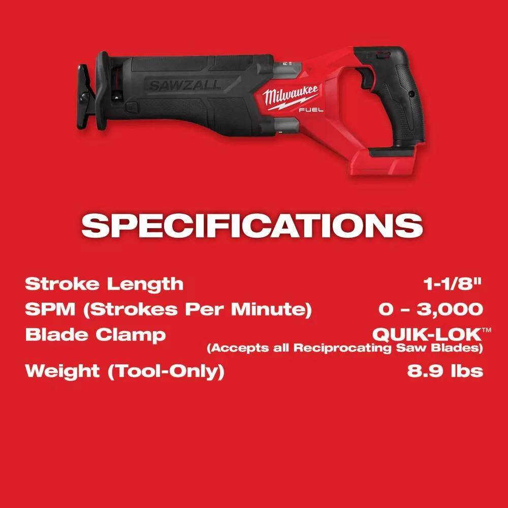 Milwaukee M18 FUEL GEN-2 18V Lithium-Ion Brushless Cordless SAWZALL Reciprocating Saw w/M18 1/2 in. Impact Wrench