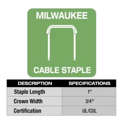 Milwaukee 2448-21-MNM1-600X3 M12 Cordless Cable Stapler Kit with 2.0Ah Battery, Charger and Bag w/1 in. Insulated Cable Staples for 600 Per Box 3-Pk