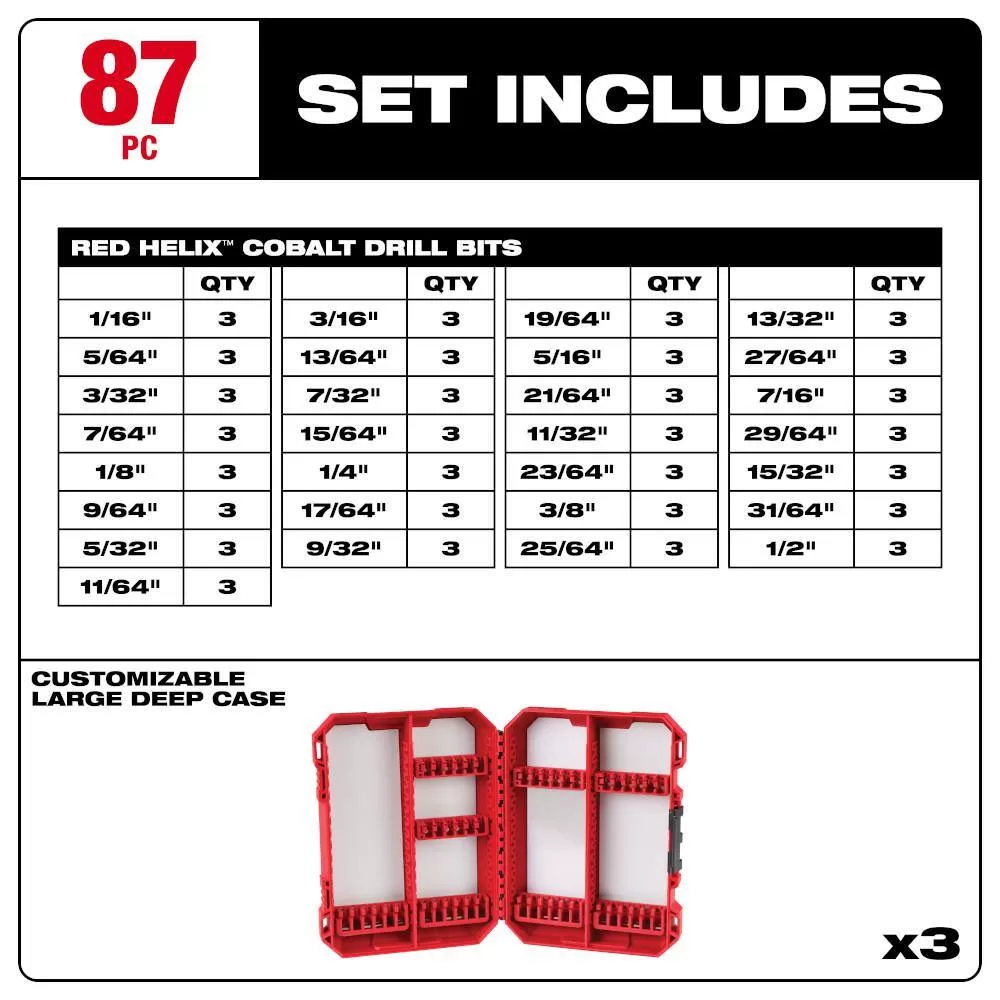 Milwaukee 48-89-2332-48-89-2332-48-89-2332 Cobalt Red Helix Drill Bit Set for Drill Drivers (87-Piece)