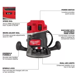 Milwaukee M18 FUEL 18V Lithium-Ion Cordless Brushless 1/2 in. Router (Tool-Only) with Track Adapter