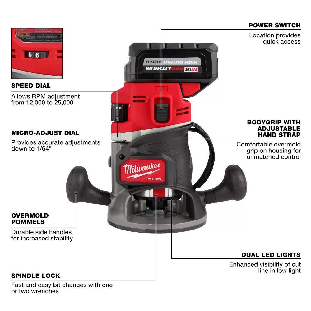 Milwaukee 2838-21 M18 FUEL 18-Volt Lithium-Ion Cordless Brushless 1/2 in. Router Plunge Base Kit