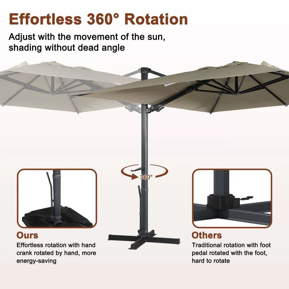 Mondawe 10 ft. x 13ft. Aluminum Cantilever Outdoor Patio Umbrella Bluetooth Atmosphere Light 360-Degree Rotationin Taupe w/Base