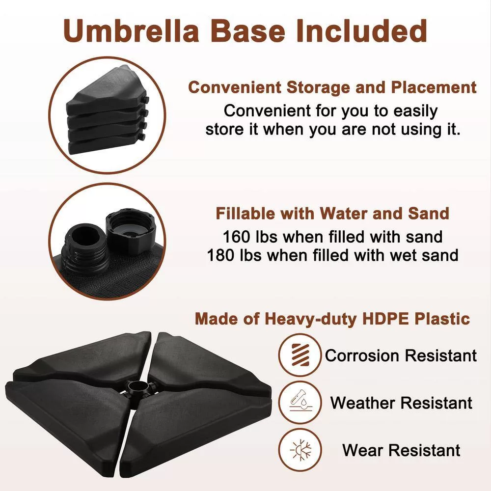 Mondawe 10 ft. x 13ft. Aluminum Cantilever Outdoor Patio Umbrella Bluetooth Atmosphere Light 360-Degree Rotationin Taupe w/Base