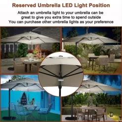 Mondawe 10 ft. x 13ft. Aluminum Cantilever Outdoor Patio Umbrella Bluetooth Atmosphere Light 360-Degree Rotationin Taupe w/Base