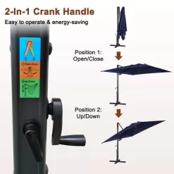 Mondawe High-Quality 10 ft. x 13 ft. Aluminum Rectangular Cantilever Outdoor Patio Umbrella 360-Degree Rotation in Blue w/Base