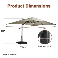 Mondawe 10 ft. x 13ft. Aluminum Cantilever Outdoor Patio Umbrella Bluetooth Atmosphere Light 360-Degree Rotationin Taupe w/Base