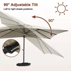 Mondawe 10 ft. x 13ft. Aluminum Cantilever Outdoor Patio Umbrella Bluetooth Atmosphere Light 360-Degree Rotationin Taupe w/Base