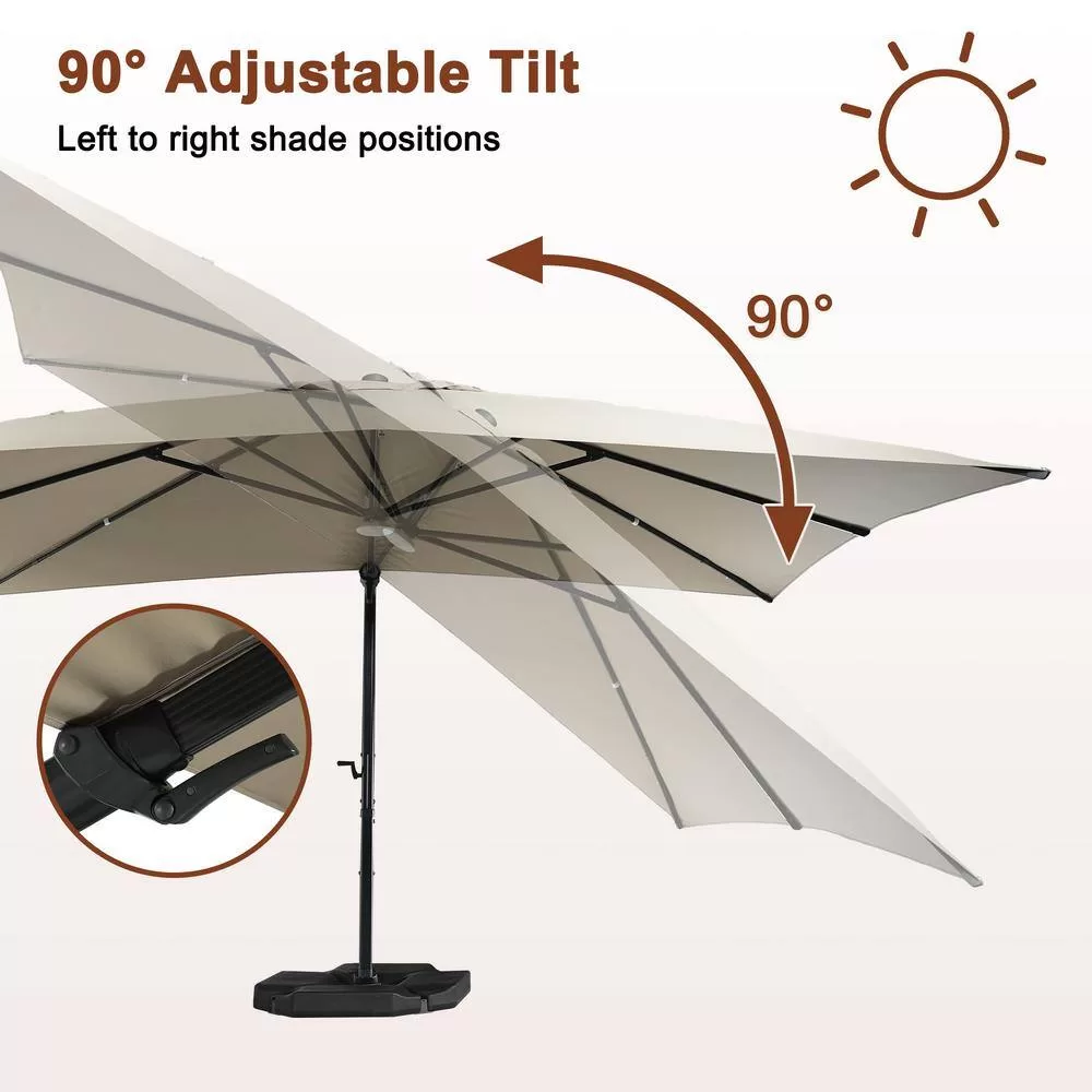 Mondawe 10 ft. x 13ft. Aluminum Cantilever Outdoor Patio Umbrella Bluetooth Atmosphere Light 360-Degree Rotationin Taupe w/Base