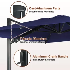 Mondawe High-Quality 10 ft. x 13 ft. Aluminum Rectangular Cantilever Outdoor Patio Umbrella 360-Degree Rotation in Blue w/Base