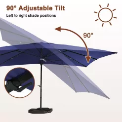 Mondawe High-Quality 10 ft. x 13 ft. Aluminum Rectangular Cantilever Outdoor Patio Umbrella 360-Degree Rotation in Blue w/Base