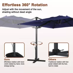 Mondawe High-Quality 10 ft. x 13 ft. Aluminum Rectangular Cantilever Outdoor Patio Umbrella 360-Degree Rotation in Blue w/Base
