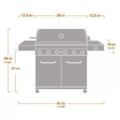Monument Grills 77352 6-Burner Propane Gas Grill in Stainless with LED Controls, Side Burner and Rotisserie Kit