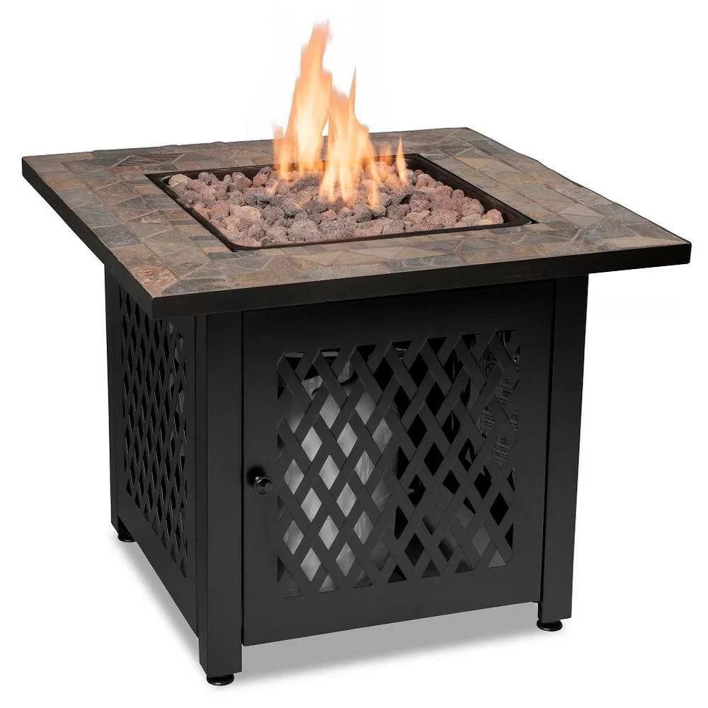 Endless Summer GAD1429SP 30 in. W Steel Frame Slate Tile Mantel LP Gas Fire Pit with Electronic Ignition and Lava Rock