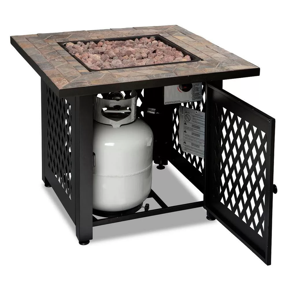 Endless Summer GAD1429SP 30 in. W Steel Frame Slate Tile Mantel LP Gas Fire Pit with Electronic Ignition and Lava Rock