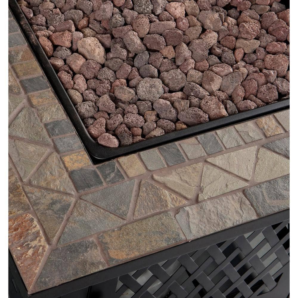 Endless Summer GAD1429SP 30 in. W Steel Frame Slate Tile Mantel LP Gas Fire Pit with Electronic Ignition and Lava Rock