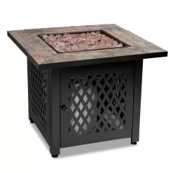 Endless Summer GAD1429SP 30 in. W Steel Frame Slate Tile Mantel LP Gas Fire Pit with Electronic Ignition and Lava Rock