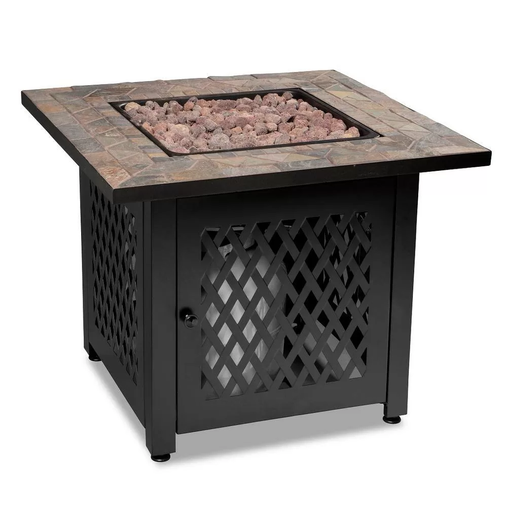 Endless Summer GAD1429SP 30 in. W Steel Frame Slate Tile Mantel LP Gas Fire Pit with Electronic Ignition and Lava Rock