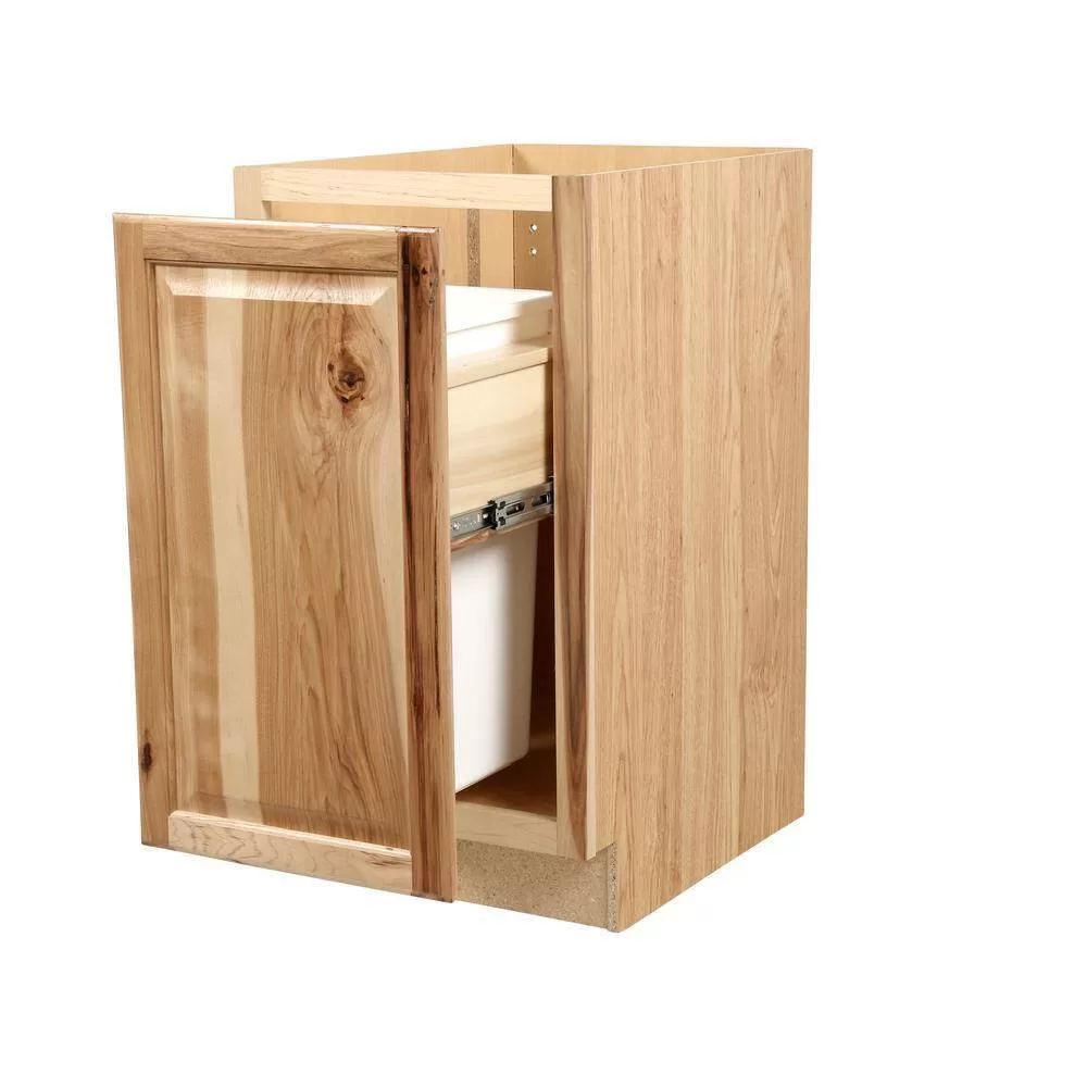 Hampton Bay Hampton 18 in. W x 24 in. D x 34.5 in. H Assembled Pull Out Waste Bin Base Kitchen Cabinet in Natural Hickory