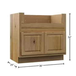 Hampton Bay Hampton 36 in. W x 24 in. D x 34.5 in. H Assembled Apron-Front Sink Base Kitchen Cabinet in Natural Hickory
