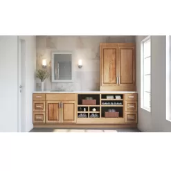 Hampton Bay Hampton 36 in. W x 24 in. D x 34.5 in. H Assembled Apron-Front Sink Base Kitchen Cabinet in Natural Hickory