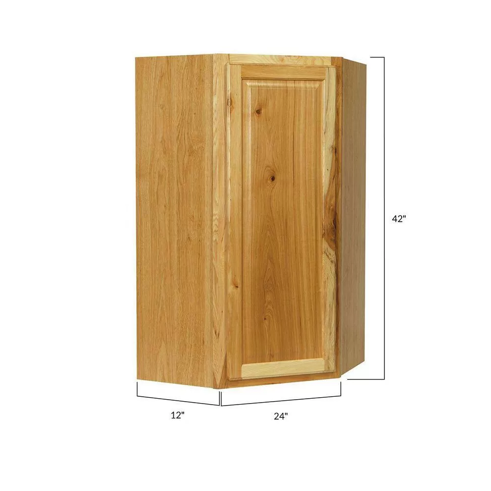 Hampton Bay Hampton 24 in. W x 12 in. D x 42 in. H Assembled Diagonal Corner Wall Kitchen Cabinet in Natural Hickory