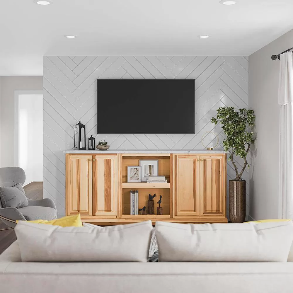 Hampton Bay Hampton 24 in. W x 12 in. D x 42 in. H Assembled Diagonal Corner Wall Kitchen Cabinet in Natural Hickory