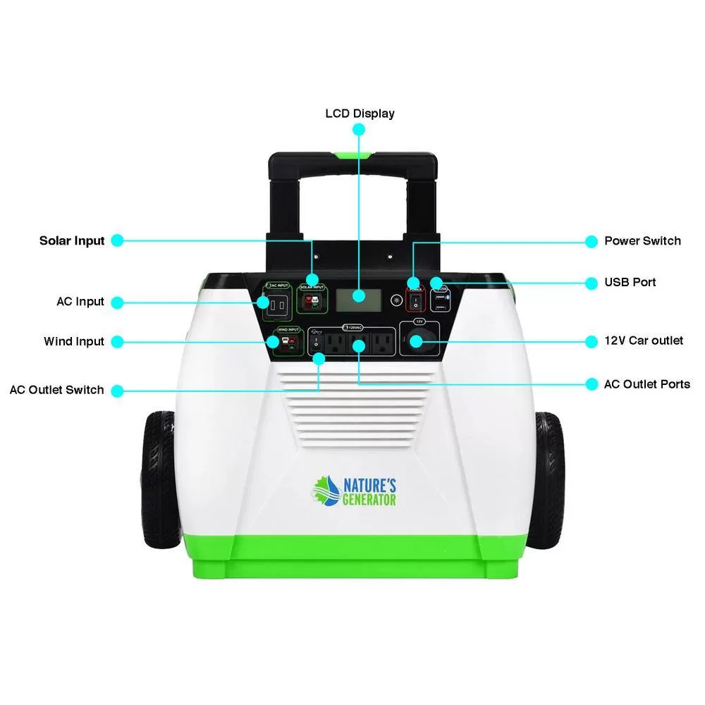 NATURE'S GENERATOR HKNGGN 1800-Watt/2880W Peak Push Button Start Solar Powered Portable Generator with Cart