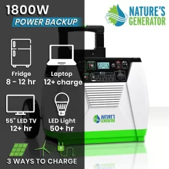 NATURE'S GENERATOR HKNGGN 1800-Watt/2880W Peak Push Button Start Solar Powered Portable Generator with Cart