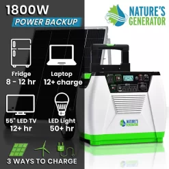 NATURE'S GENERATOR GXNGAU 1800-Watt/2880W Peak Push Button Start Solar Powered Portable Generator with One 100W Solar Panel