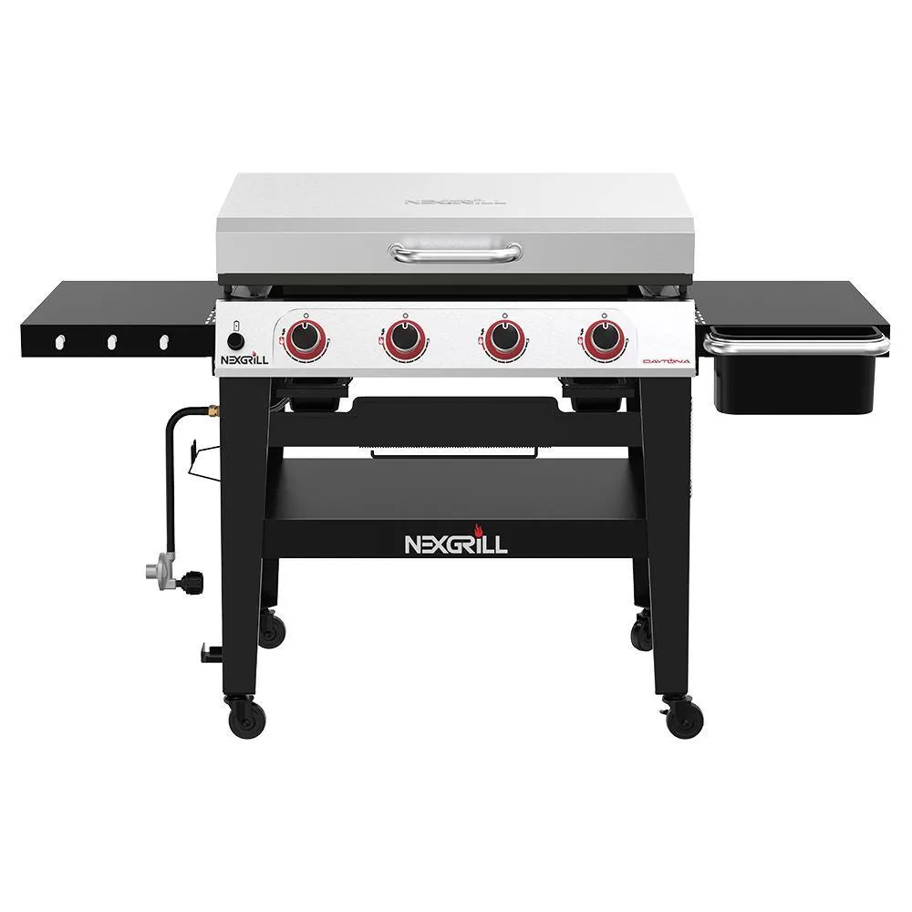 Nexgrill 720-1058 Daytona 4-Burner Propane Gas Grill 36 in. Flat Top Griddle in Black with Stainless Steel Lid