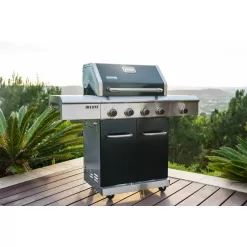 Nexgrill 730-0958HE Deluxe 4-Burner Natural Gas Grill in Black with Ceramic Searing Side Burner and Gourmet Plus Cooking System