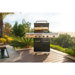 Nexgrill 730-0958HE Deluxe 4-Burner Natural Gas Grill in Black with Ceramic Searing Side Burner and Gourmet Plus Cooking System
