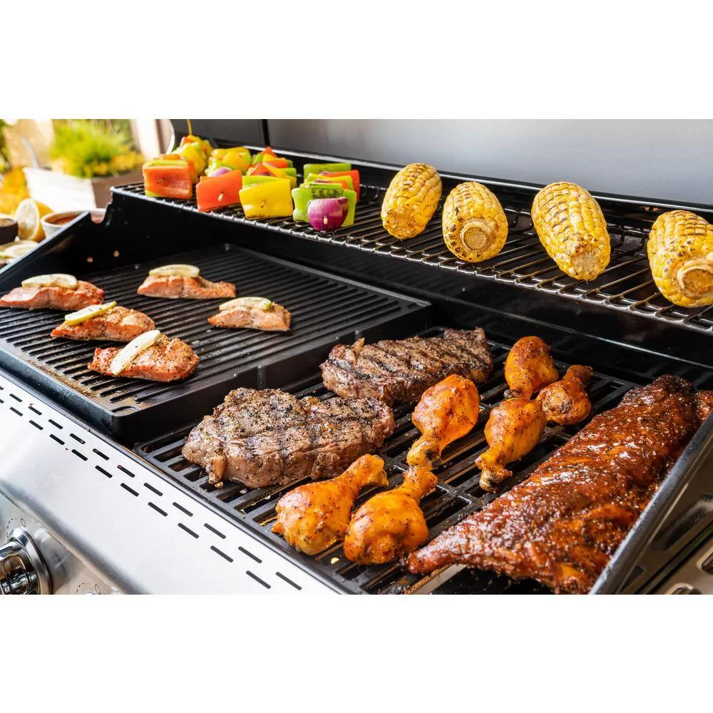Nexgrill 730-0958HE Deluxe 4-Burner Natural Gas Grill in Black with Ceramic Searing Side Burner and Gourmet Plus Cooking System