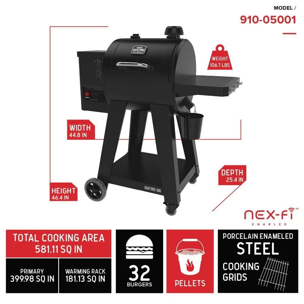Nexgrill 910-05001 Oakford 580 Wifi Pellet Grill Smoker in Black
