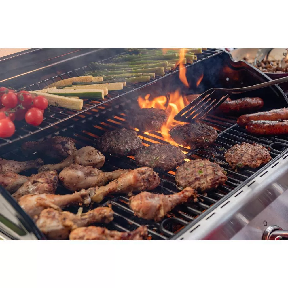 Nexgrill 300-0059 5-Burner Propane Gas Grill in Stainless Steel with Side Burner and Condiment Rack with Cover
