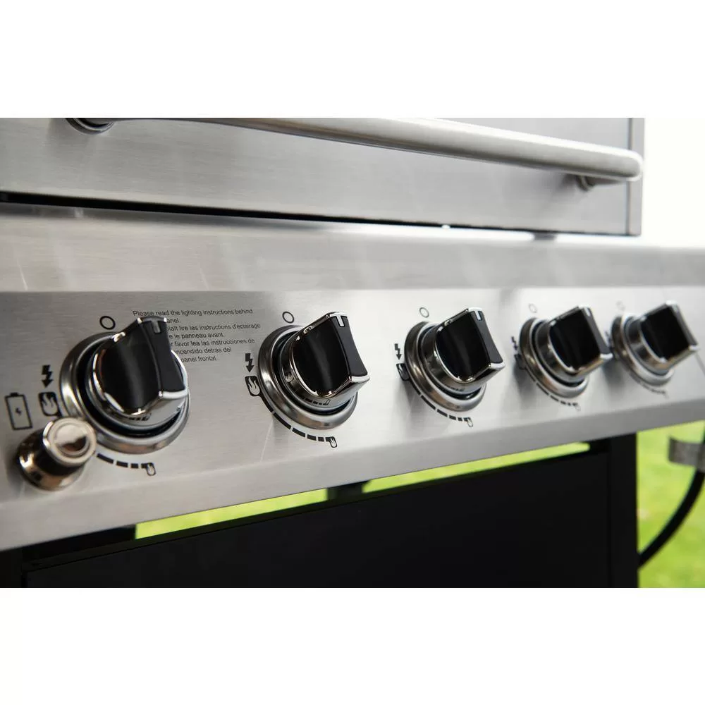 Nexgrill 300-0059 5-Burner Propane Gas Grill in Stainless Steel with Side Burner and Condiment Rack with Cover