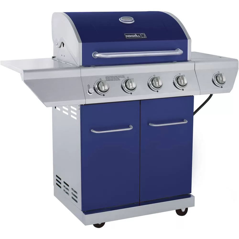 Nexgrill 720-0830HM 4-Burner Propane Gas Grill in Blue with Side Burner