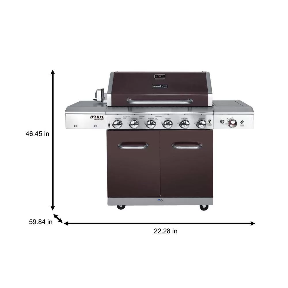 Nexgrill 720-0896E Deluxe 6-Burner Propane Gas Grill in Mocha with Ceramic Searing Side Burner