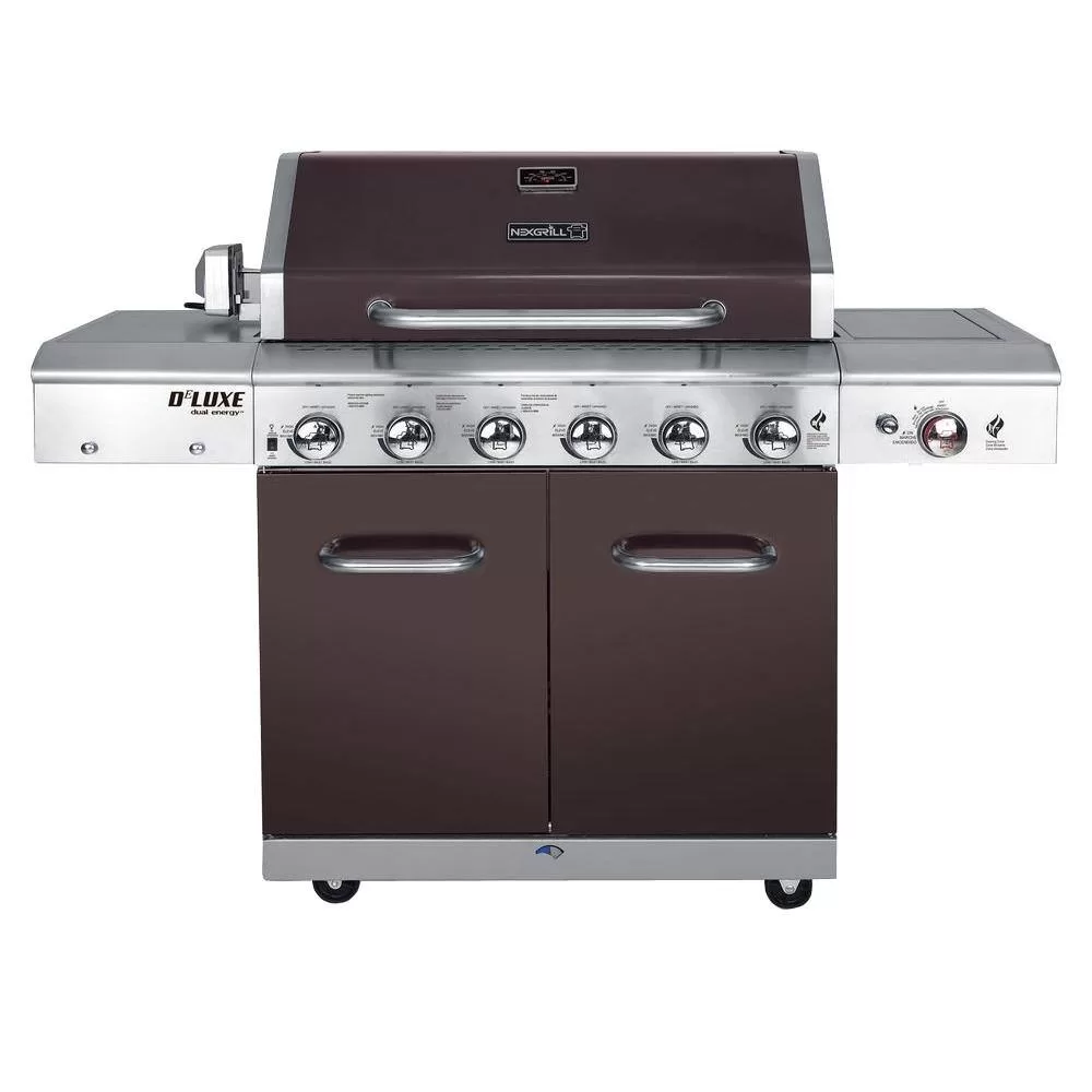 Nexgrill 720-0896E Deluxe 6-Burner Propane Gas Grill in Mocha with Ceramic Searing Side Burner