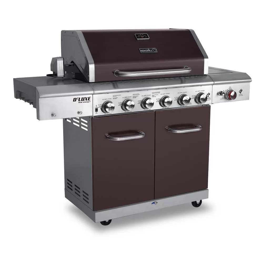 Nexgrill 720-0896E Deluxe 6-Burner Propane Gas Grill in Mocha with Ceramic Searing Side Burner