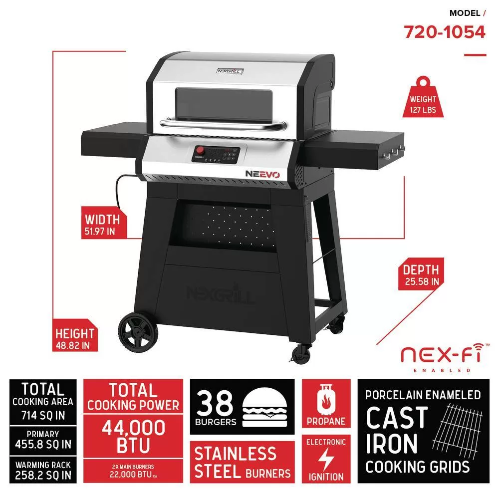 Nexgrill 720-1054 Neevo 720 Propane Gas Digital Smart Grill in Black with Stainless Steel Front Panel and Lid