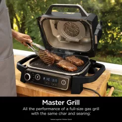 NINJA OG701 Woodfire Outdoor Grill & Smoker, 7-in-1 Master Grill, BBQ Smoker and Air Fryer in Gray