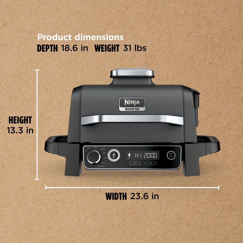 NINJA OG701 Woodfire Outdoor Grill & Smoker, 7-in-1 Master Grill, BBQ Smoker and Air Fryer in Gray