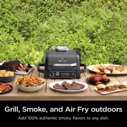 NINJA OG701 Woodfire Outdoor Grill & Smoker, 7-in-1 Master Grill, BBQ Smoker and Air Fryer in Gray