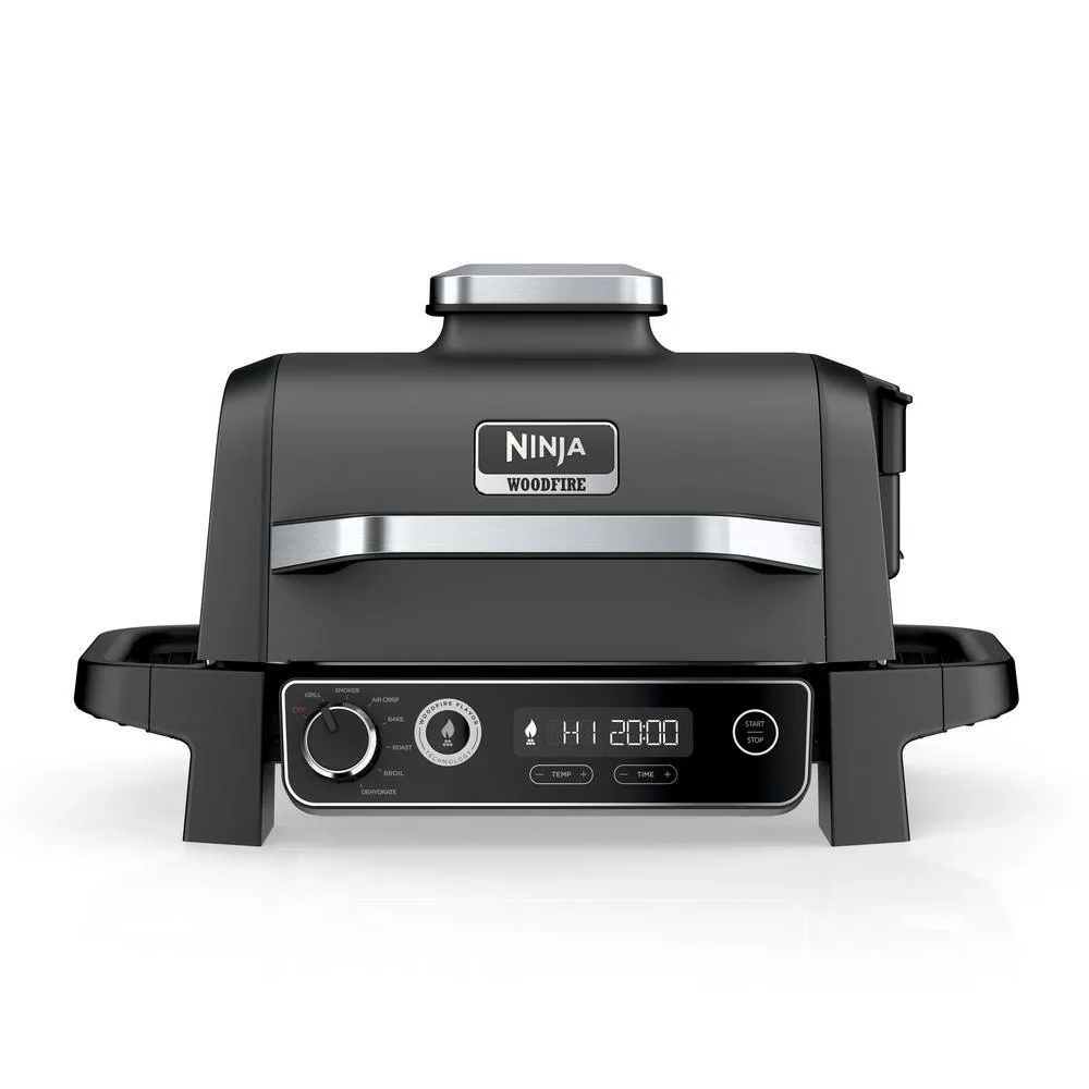 NINJA OG701 Woodfire Outdoor Grill & Smoker, 7-in-1 Master Grill, BBQ Smoker and Air Fryer in Gray
