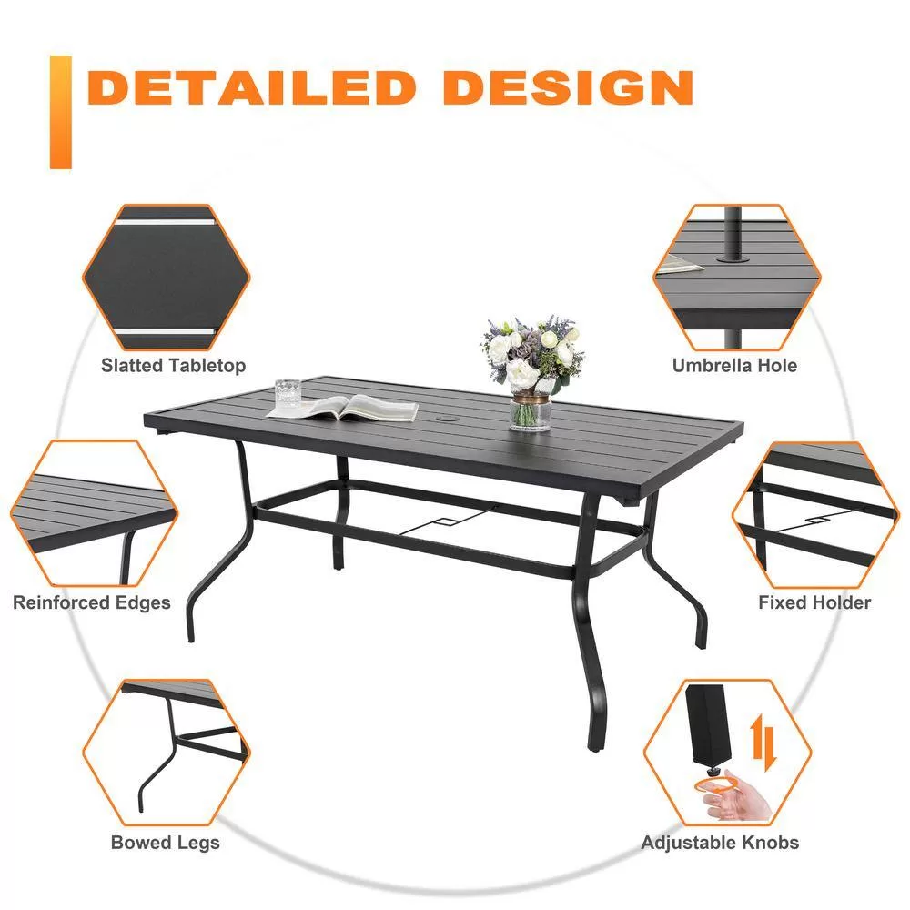 Nuu Garden 7-Pieces Rust-Free Metal Outdoor Patio Dining Set with 6 Textilene Dining Chairs and Rectangular Dining Table