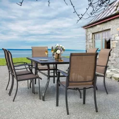 Nuu Garden 7-Pieces Rust-Free Metal Outdoor Patio Dining Set with 6 Textilene Dining Chairs and Rectangular Dining Table